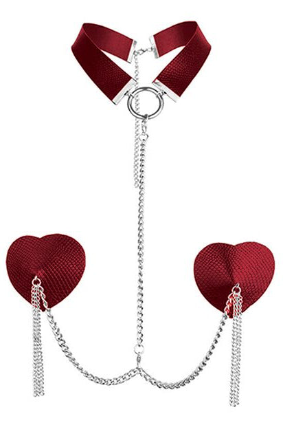 Dominatrix Leather Collar and Pasties Set, Collar and Pasties Chain - AlicePrin.com