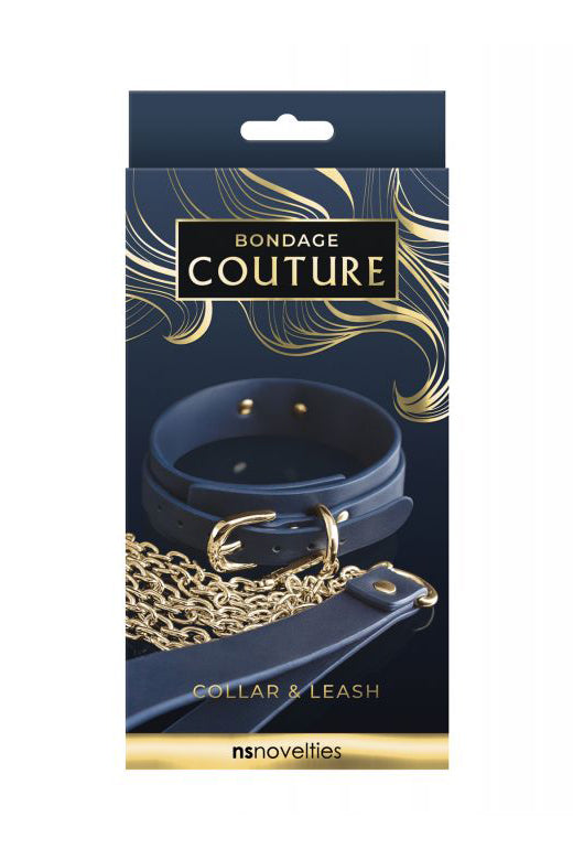 Blue and Gold Vinyl Collar Set, Vinyl Collar and Leash Set - AlicePrin.com