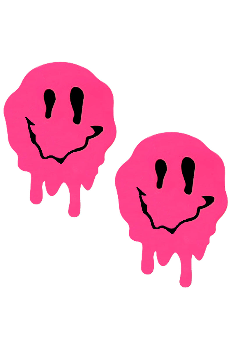 Strawberry Fruitella Neon Pink Pasties, Pink Melting Smiley Face Pasties, Smiley Face Nipple Pasties - AlicePrin.com