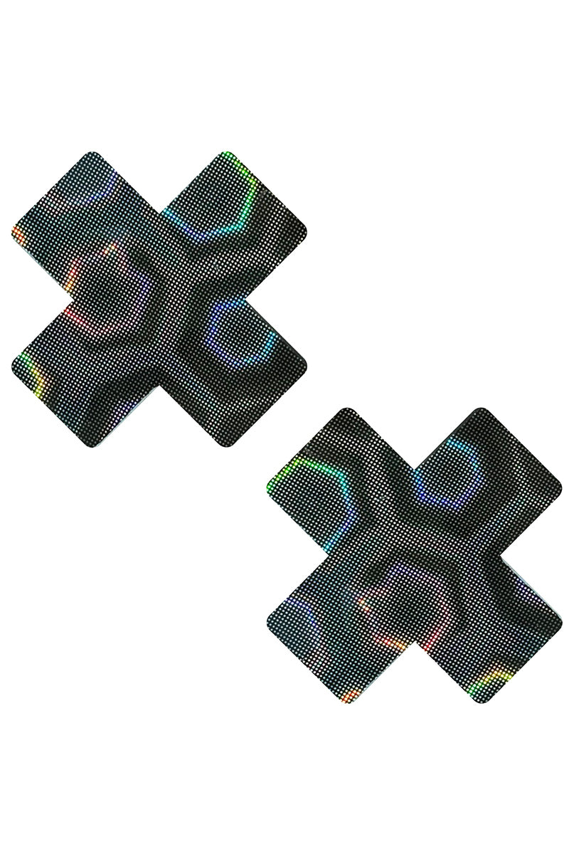 Black Nuclear Nightmare Holographic X Pasties, 3D Cross Pasties, Holographic X Nipple Pasties - AlicePrin.com