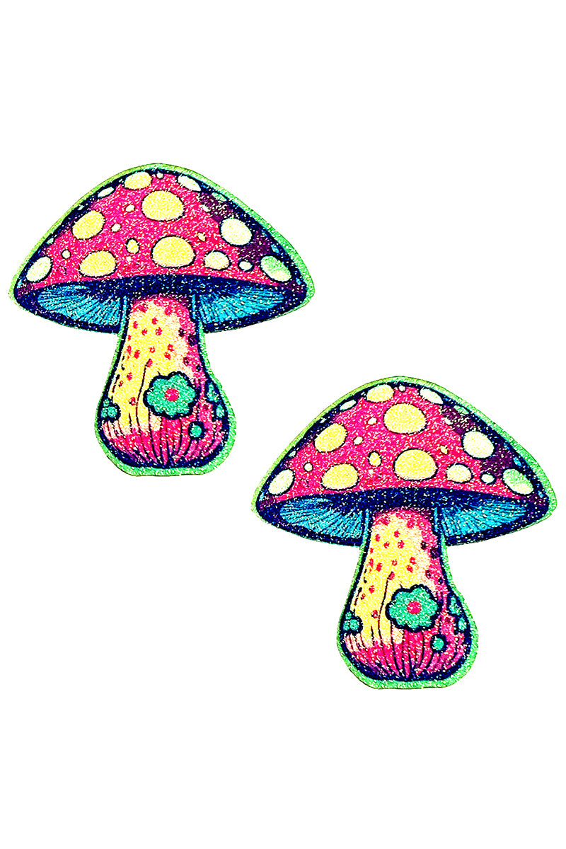 Amanita Dreamin' Neon Shroom Pasties, Glitter Mushroom Pasties, Mushroom Nipple Pasties - AlicePrin.com