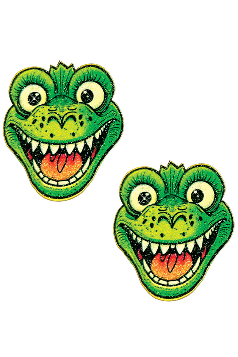Cheeky Dino Baby Pasties, Glittering Dinosaur Pasties, Green Dinosaur Nipple Pasties - AlicePrin.com