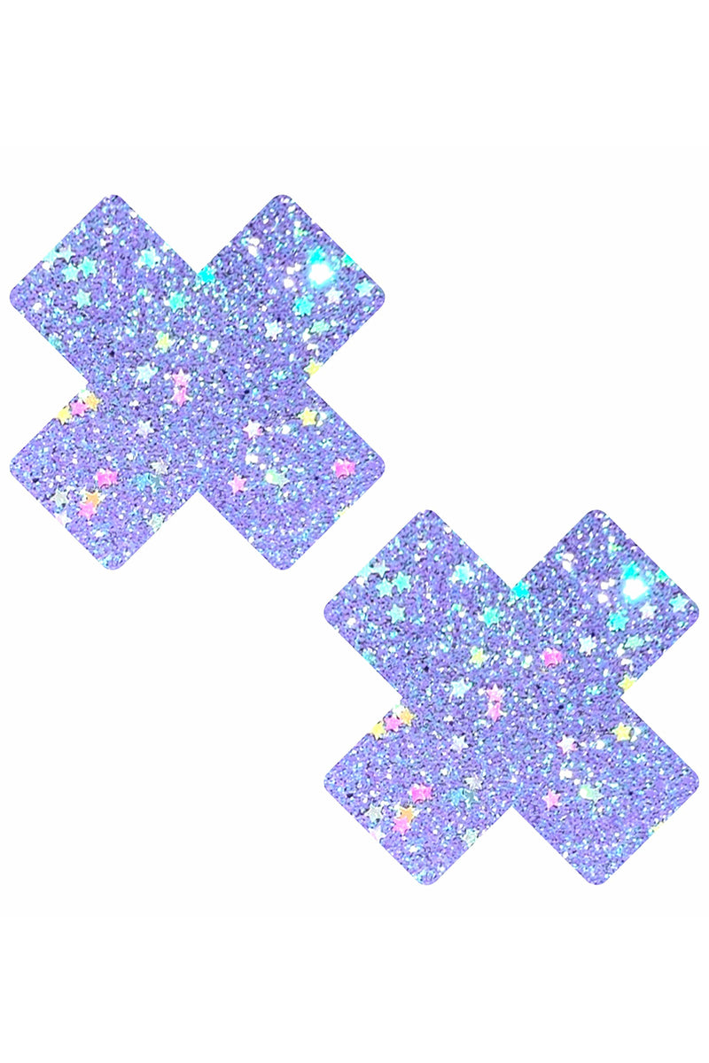 Purple Cotton Candy X Pasties, Glitter Cross Pasties, X Nipple Pasties - AlicePrin.com