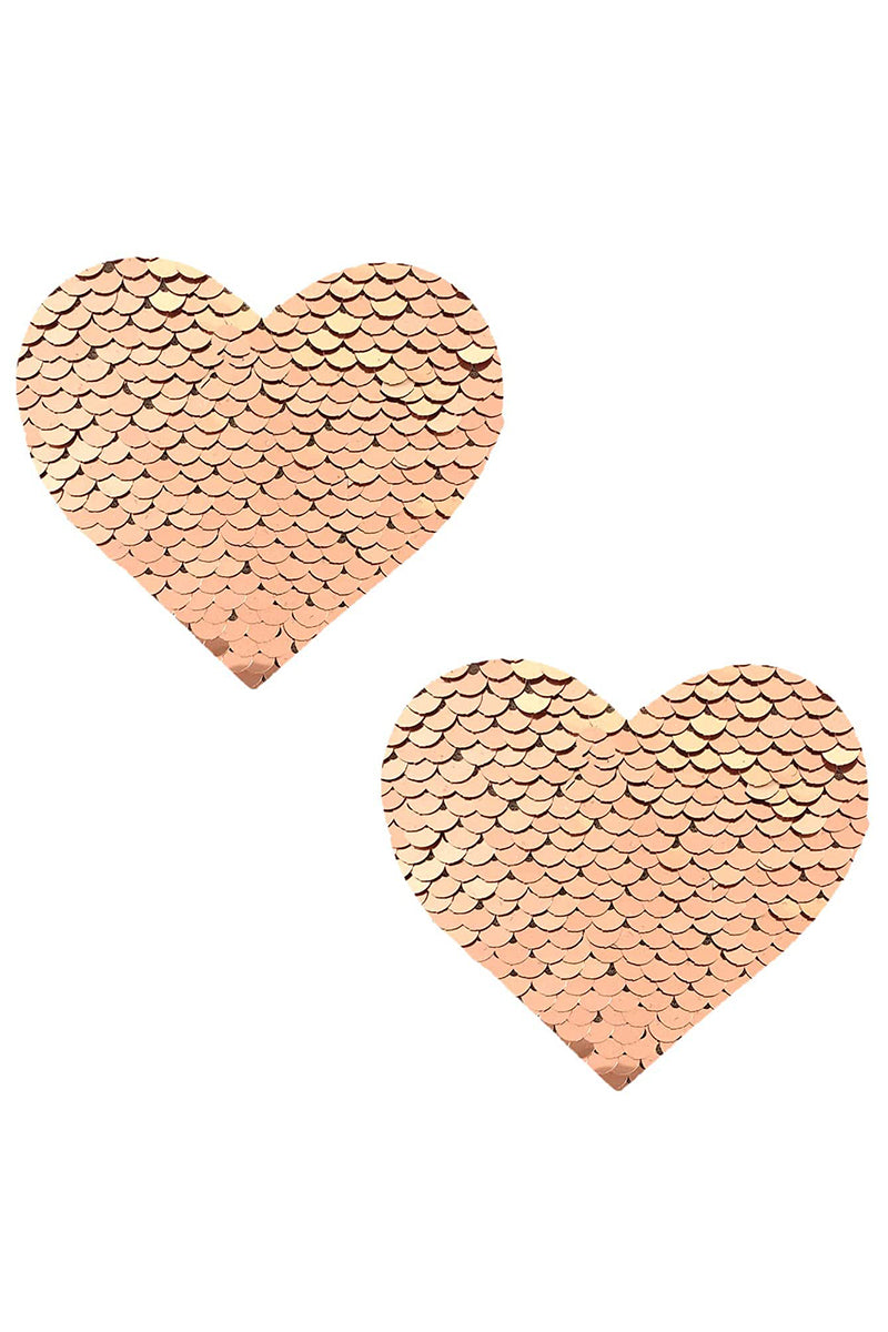 Champagne Showers Sequin Heart Pasties, Nude Heart Pasties, Heart Sequin Nipple Pasties - AlicePrin.com