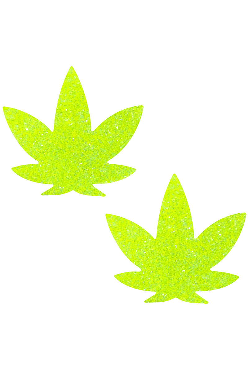 Super Sparkle Glitter Weed Leaf Pasties, Neon Green Pot Leaf Pasties, Marijuana Nipple Pasties - AlicePrin.com