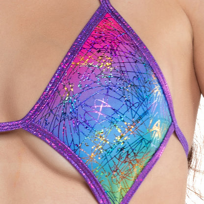 Rave Locker Cage Dance Bikini, Rainbow Cage Stripper Bikini - AlicePrin.com