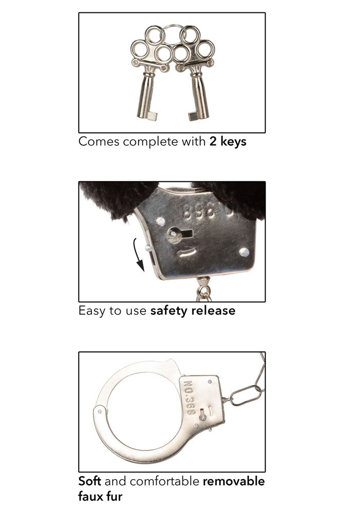 Playful Furry Black Handcuffs, Furry Handcuffs - AlicePrin.com
