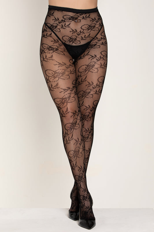 Elegant Garden Fishnet Pantyhose, Leaf Fishnet Pantyhose - AlicePrin.com