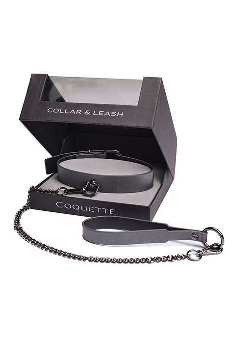 Gunmetal Glam Collar and Leash Set, Black Collar Set - AlicePrin.com