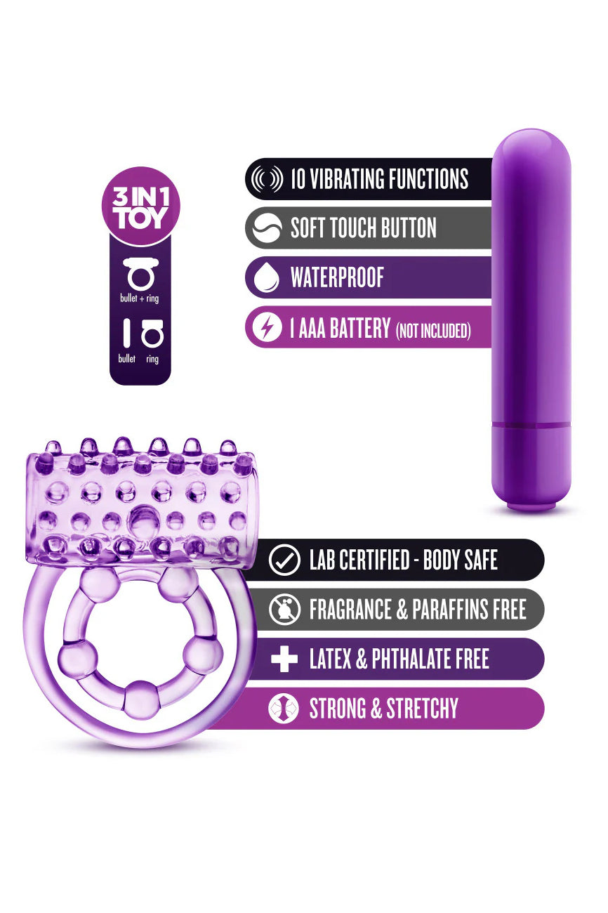 The Player Vibrating Double Strap Cock Ring, Purple Cock Ring and Vibrator - AlicePrin.com