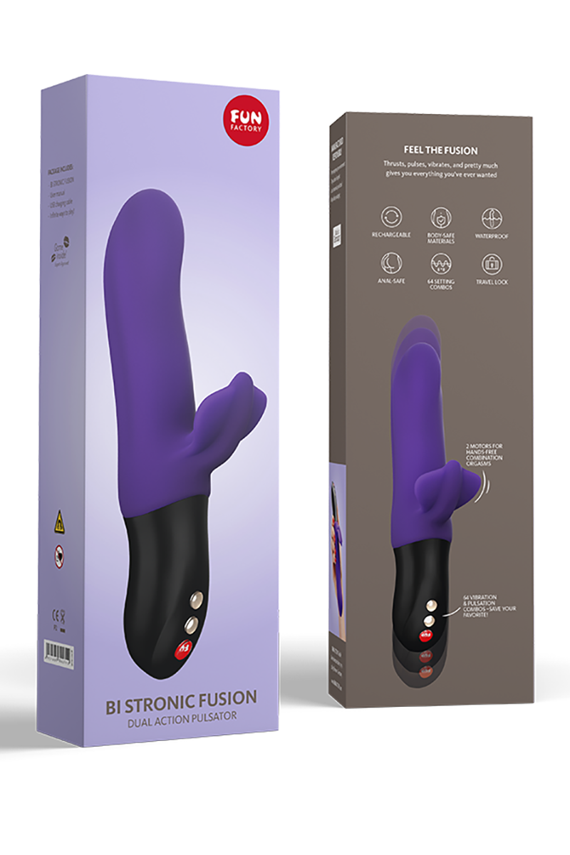 Bi Stronic Fusion Thrusting Dual Pulsator, Purple Vibrating Dildo - AlicePrin.com