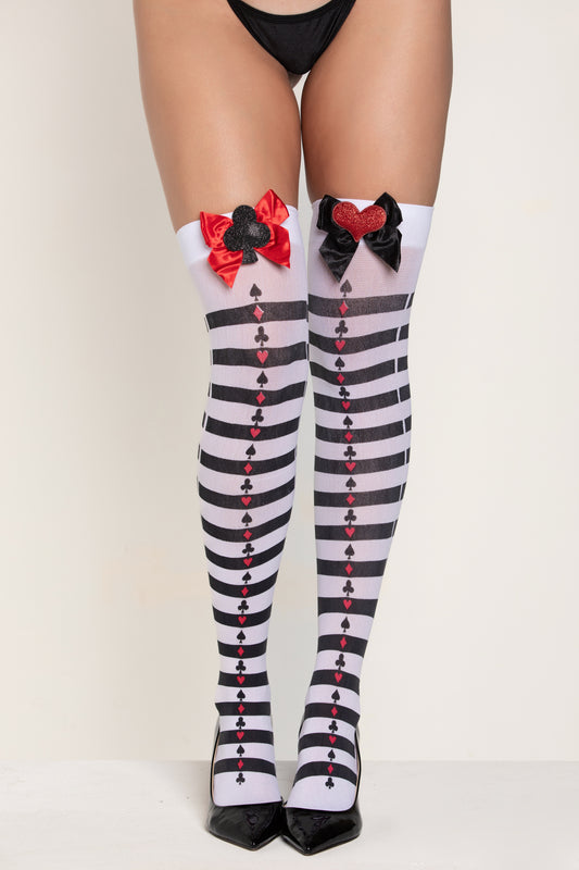 Queen of Cards Thigh High Stockings, Card Suit Thigh High Stockings - AlicePrin.com