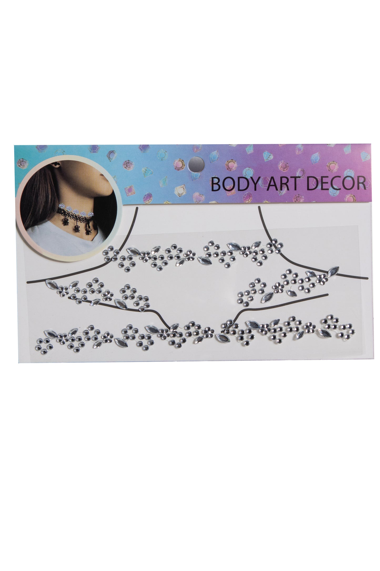Silver Floral Body Gems, Silver Body Sticker - AlicePrin.com