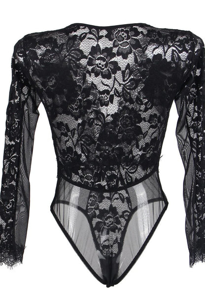 Plus Size Avec Amour Teddy, Plus Size Long Sleeve Lace Teddy - AlicePrin.com