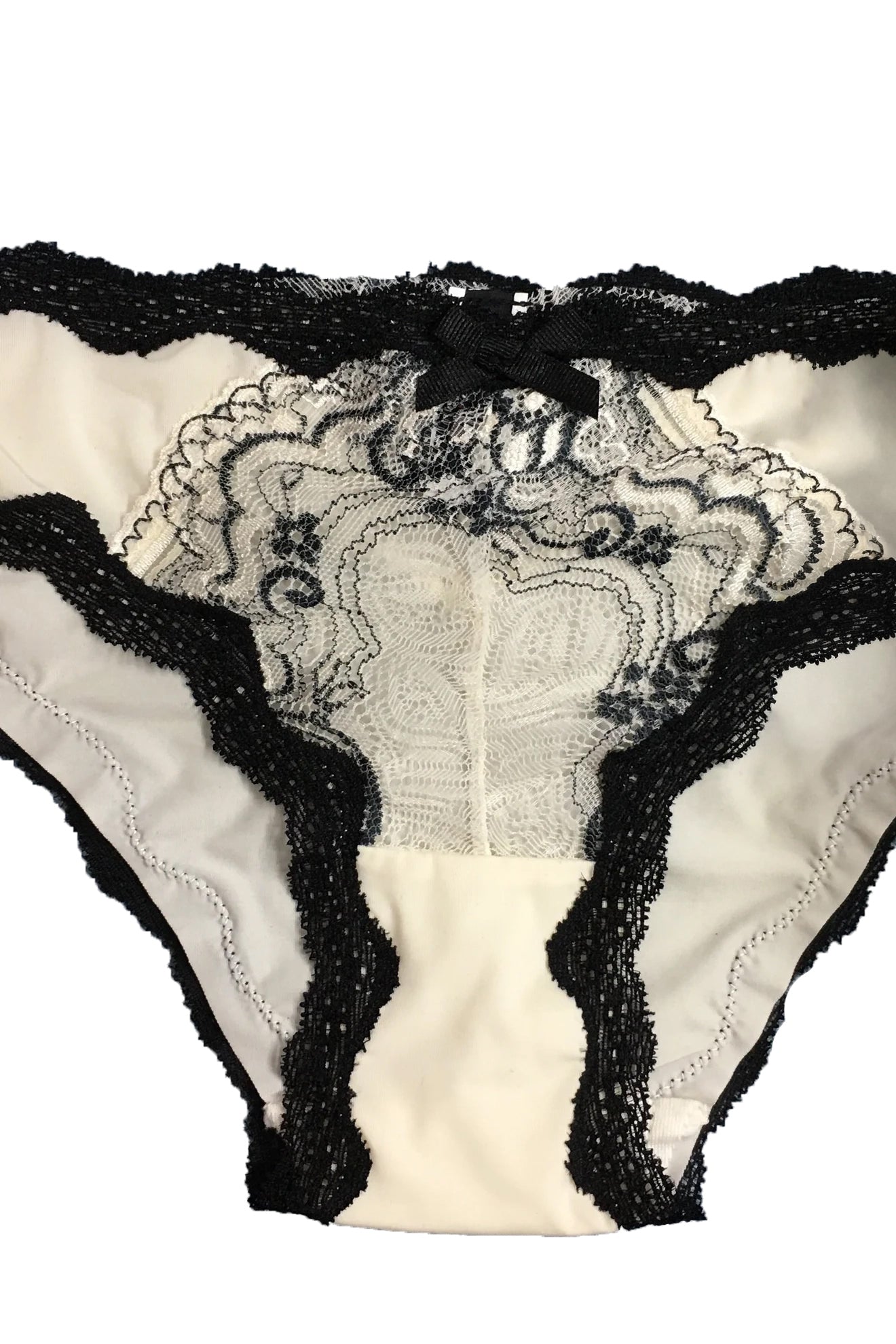 French Touch Bikini Panty, White and Black Lace Bikini Panty - AlicePrin.com