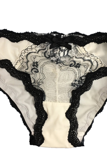 French Touch Bikini Panty, White and Black Lace Bikini Panty - AlicePrin.com