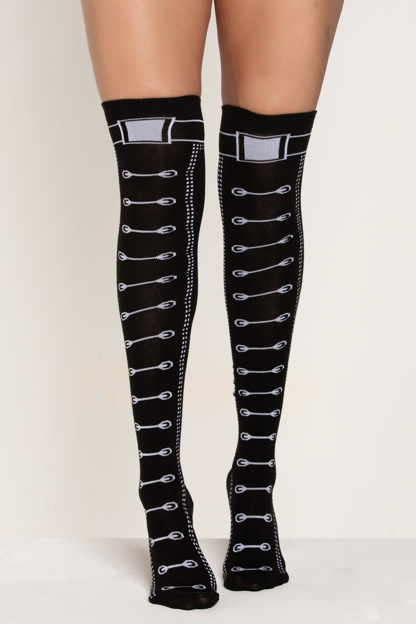 Illusion Laced and Stars Thigh High Stockings, Lace-Up Thigh High Stockings - AlicePrin.com