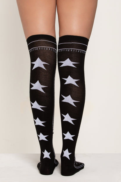 Illusion Laced and Stars Thigh High Stockings, Lace-Up Thigh High Stockings - AlicePrin.com