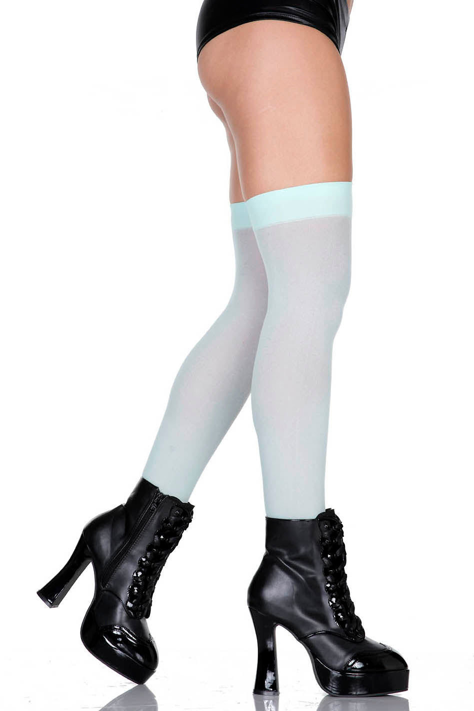 Straight Top Opaque Thigh High Stockings, Straight Top Stockings - AlicePrin.com