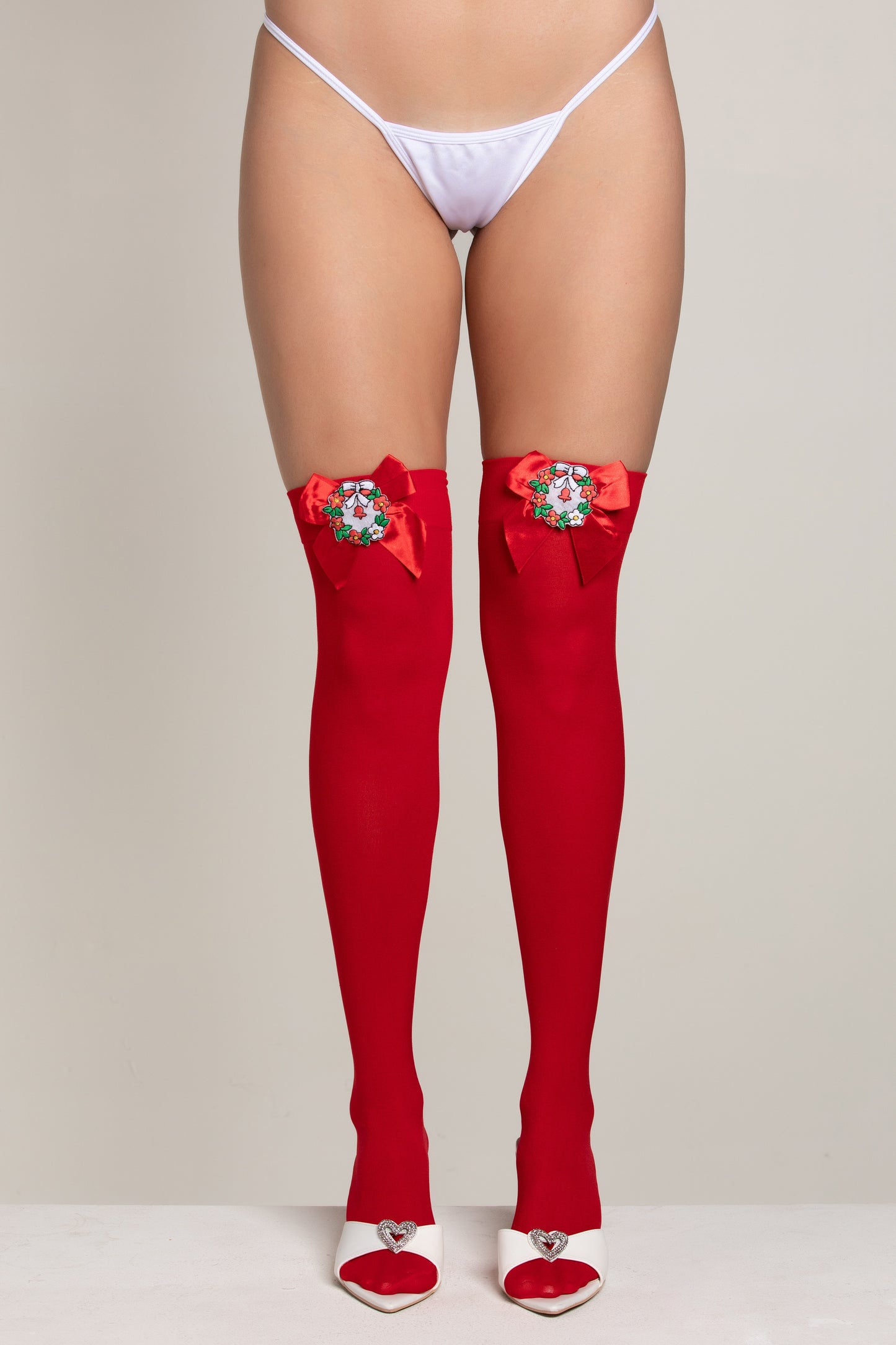 Opaque Holiday Thigh High Stockings, Christmas Thigh Highs - AlicePrin.com
