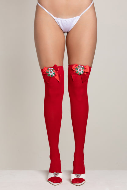 Opaque Holiday Thigh High Stockings, Christmas Thigh Highs - AlicePrin.com