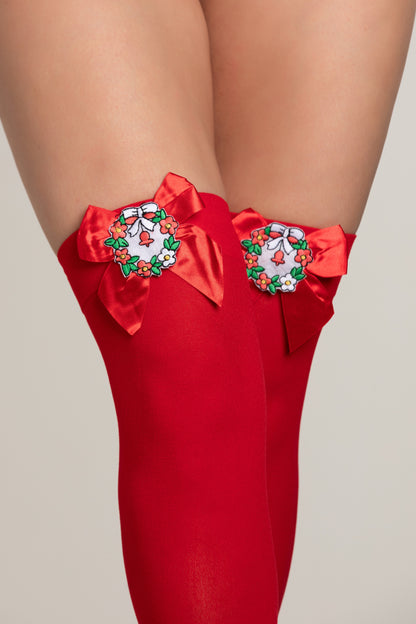 Opaque Holiday Thigh High Stockings, Christmas Thigh Highs - AlicePrin.com