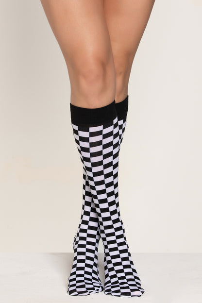Checkered Knee High Stockings, Checkered Socks - AlicePrin.com