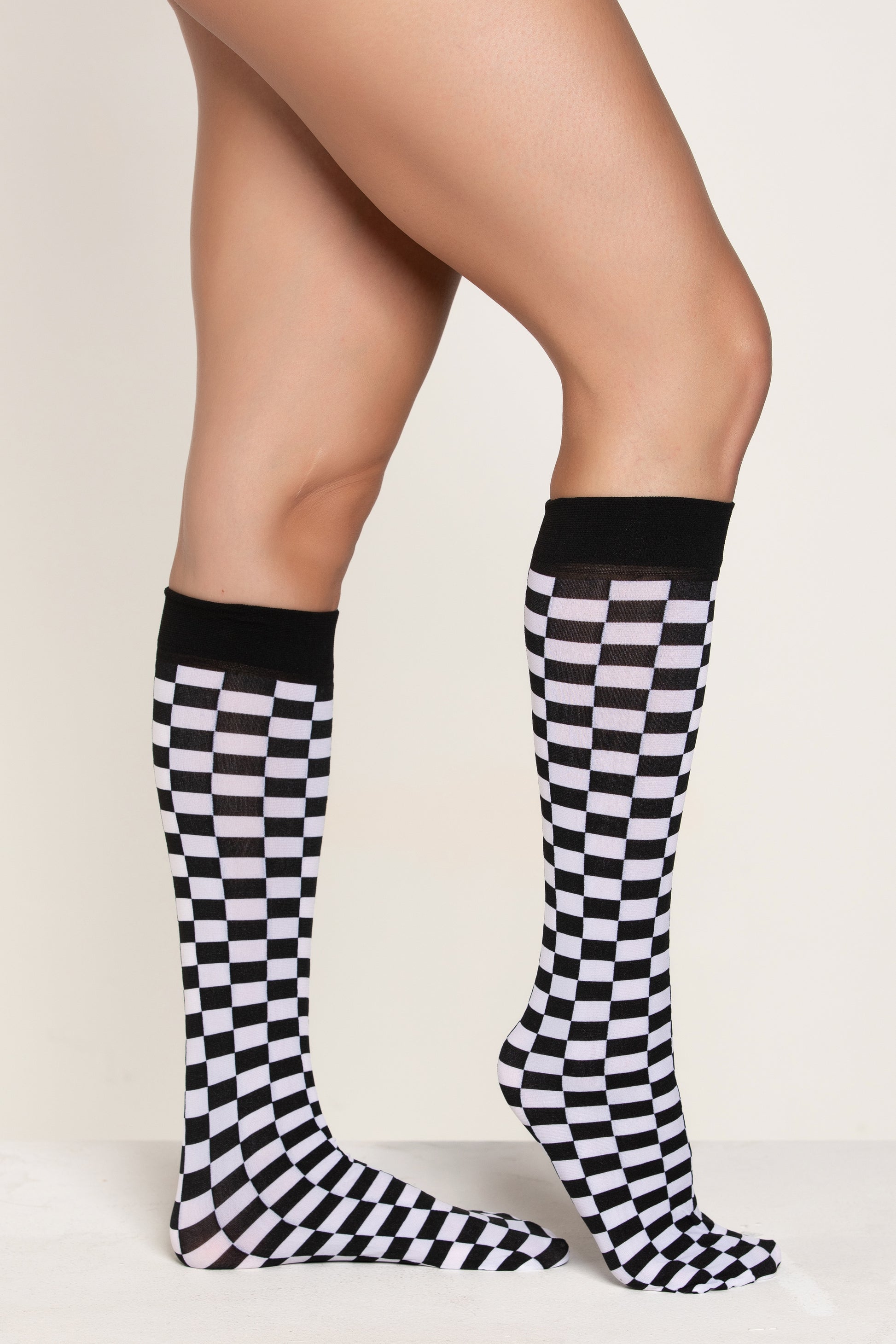 Checkered Knee High Stockings, Checkered Socks - AlicePrin.com