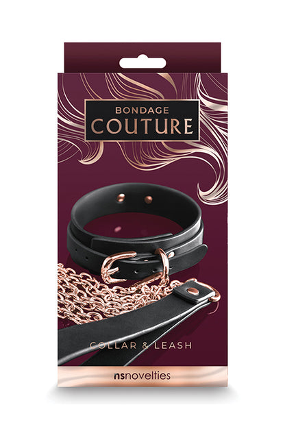 Black and Rose Gold Vinyl Collar Set, Vinyl Collar and Leash Set - AlicePrin.com