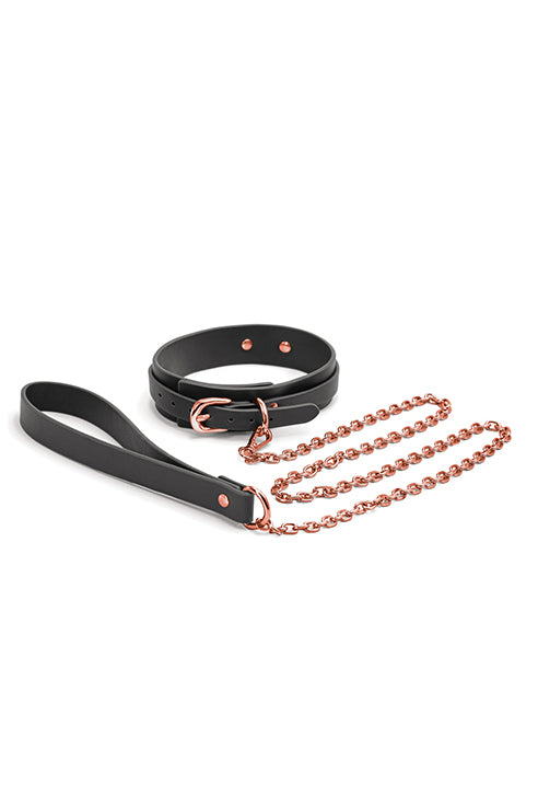 Black and Rose Gold Vinyl Collar Set, Vinyl Collar and Leash Set - AlicePrin.com