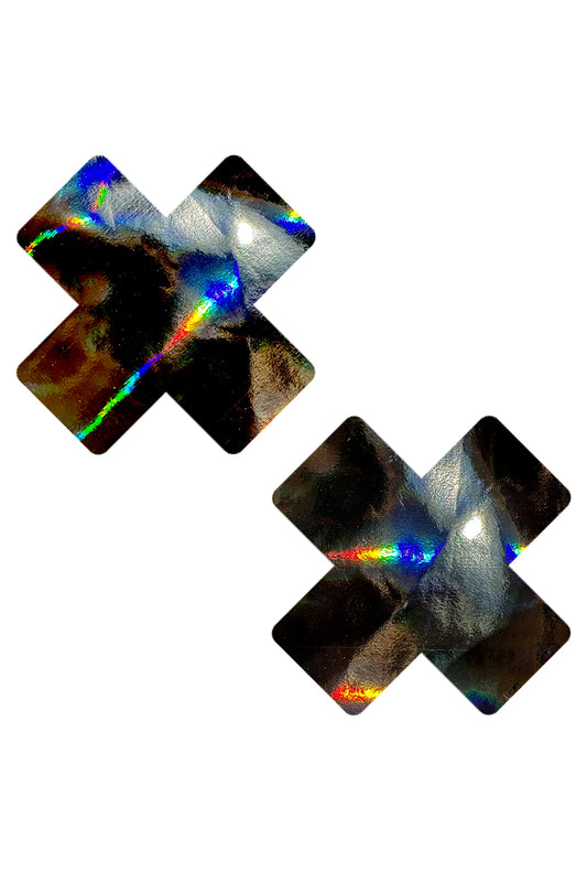 Badass Dom Squad X Pasties, Holographic Nipple Pasties, Holographic Cross Pasties - AlicePrin.com
