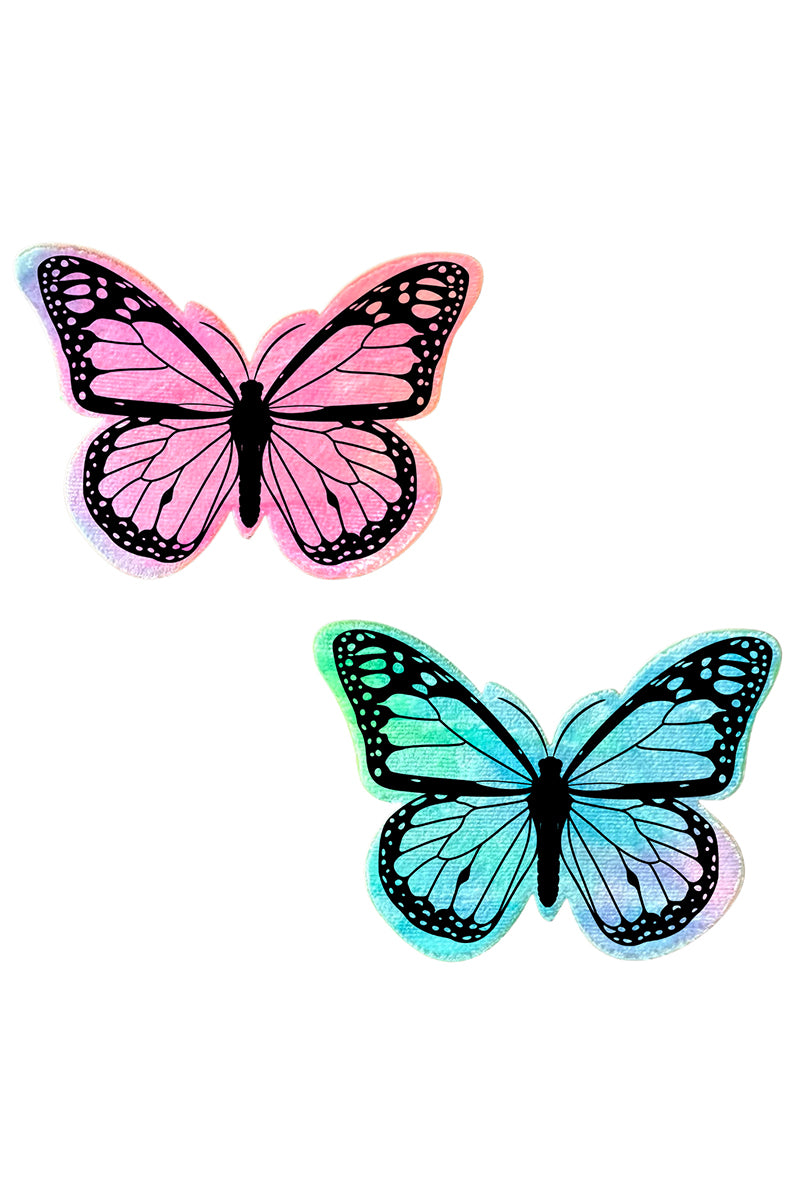 UV Rainbow Sherbet Velvet Butterfly Pasties, Tie Dye Butterfly Pasties, UV Butterfly Nipple Pasties - AlicePrin.com
