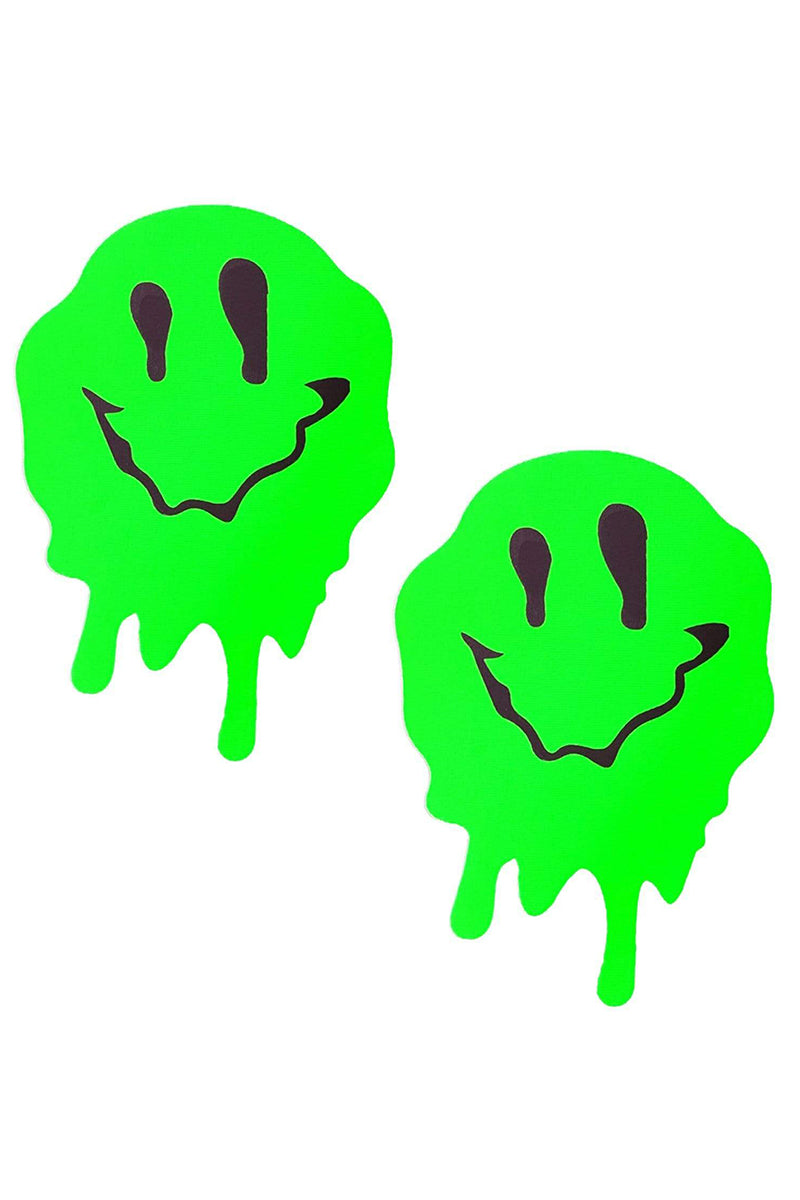 Good Times Neon Green Pasties, Melting Smiley Face Pasties, Smiley Face Nipple Pasties - AlicePrin.com