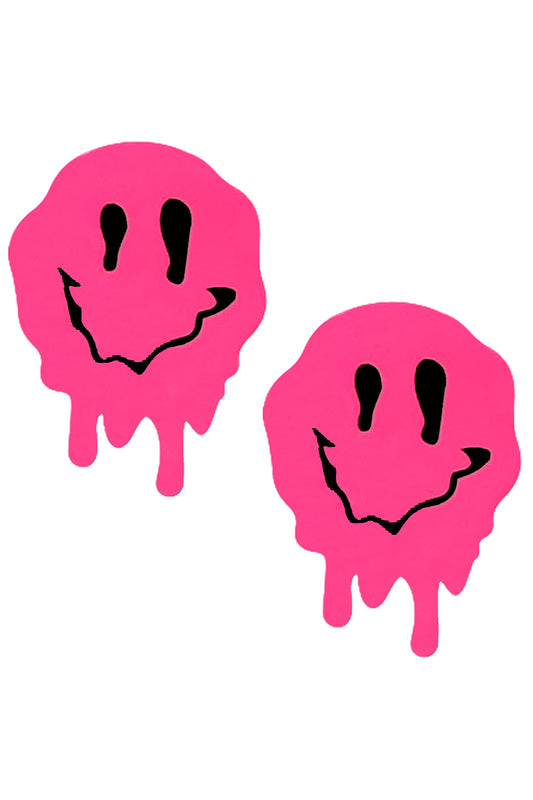 Strawberry Fruitella Neon Pink Pasties, Pink Melting Smiley Face Pasties, Smiley Face Nipple Pasties - AlicePrin.com