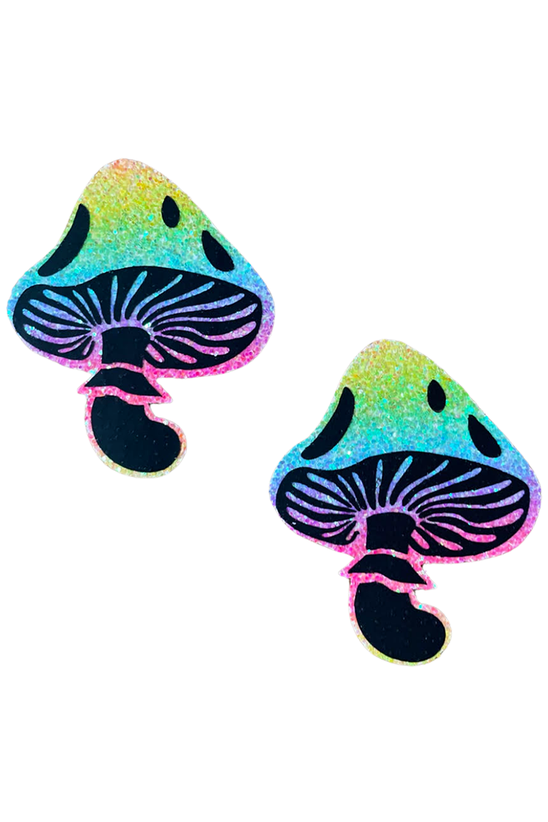 Laffie Taffie Multicolor Toadstool Pasties, Blacklight Mushroom Pasties, Rainbow Mushroom Nipple Pasties - AlicePrin.com