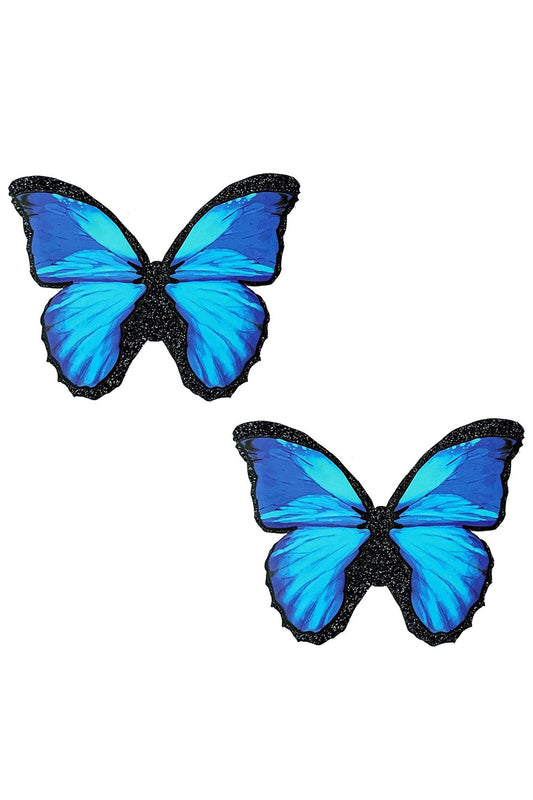Beautiful Blue Glitter Butterfly Pasties, Blue Butterfly Pasties, Butterfly Nipple Pasties - AlicePrin.com