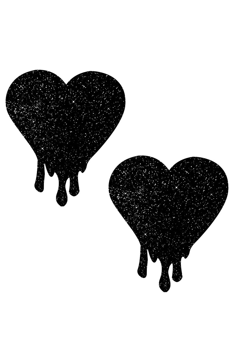 Melty Heart Black Malice Pasties, Glitter Heart Pasties, Heart Nipple Pasties - AlicePrin.com