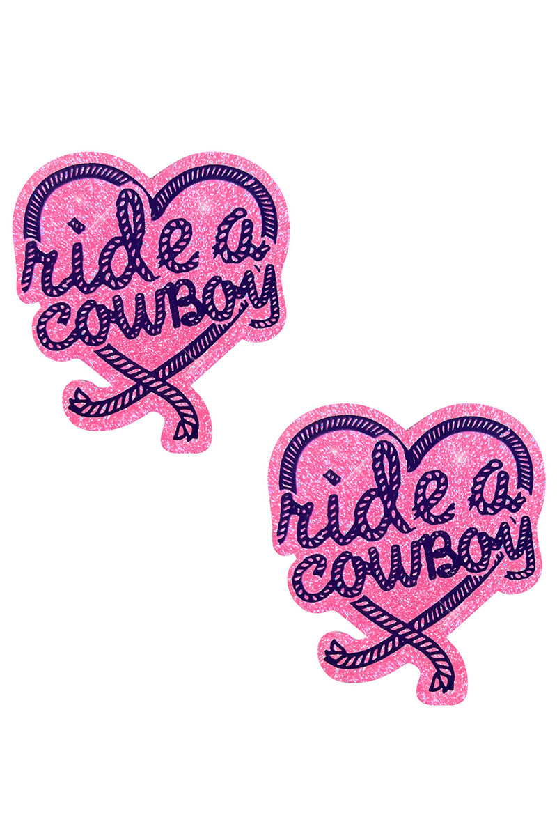 Ride A Cowboy Pink Heart Pasties, Cowboy Heart Pasties, Heart Nipple Pasties - AlicePrin.com