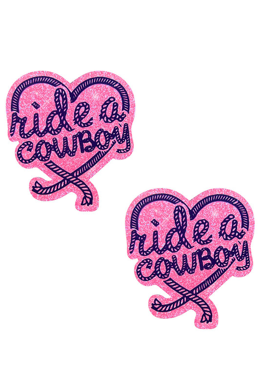 Ride A Cowboy Pink Heart Pasties, Cowboy Heart Pasties, Heart Nipple Pasties - AlicePrin.com