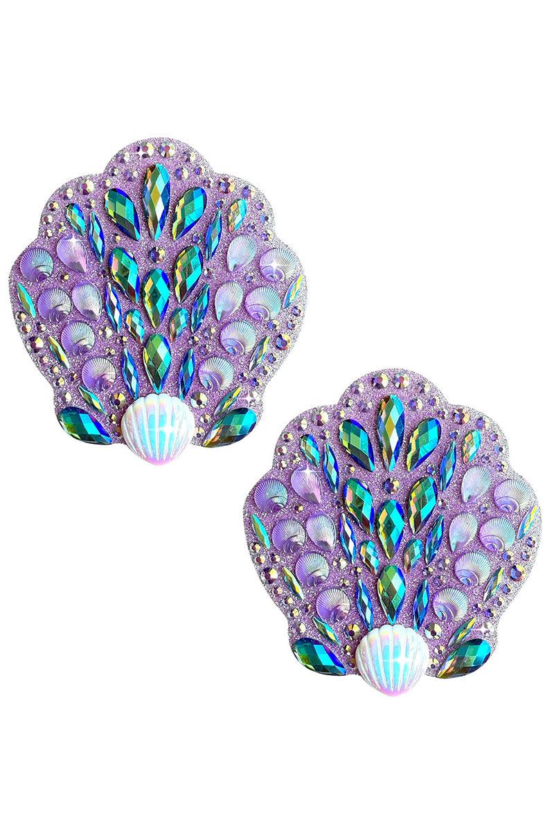 Ariel's Ocean Pearl Crystal Pasties, Pearl Seashell Pasties, Seashell Nipple Pasties - AlicePrin.com