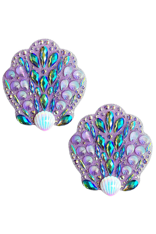 Ariel's Ocean Pearl Crystal Pasties, Pearl Seashell Pasties, Seashell Nipple Pasties - AlicePrin.com