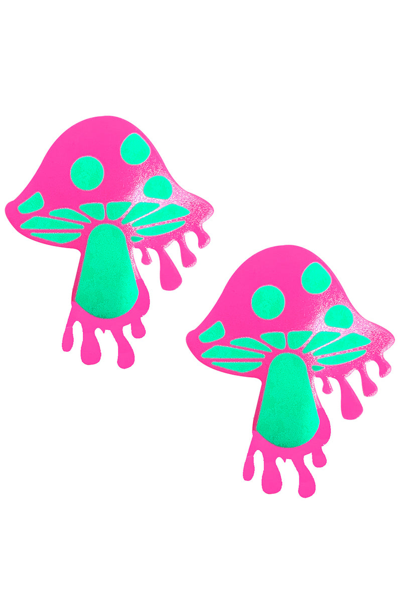 Neon Pink Melty Shroom Pasties, Neon Mushroom Pasties, Mushroom Nipple Pasties - AlicePrin.com