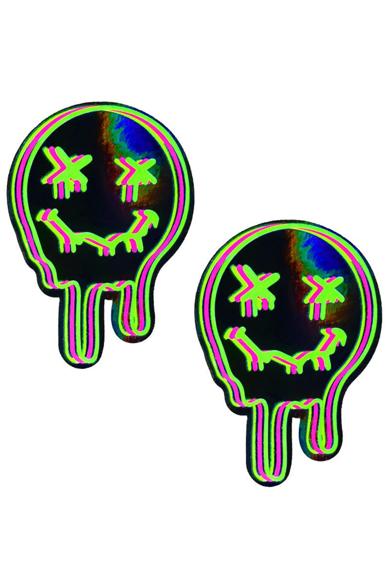 Super UV Trippy Face Pasties, Melting Smiley Face Pasties, Neon Smiley Face Nipple Pasties - AlicePrin.com