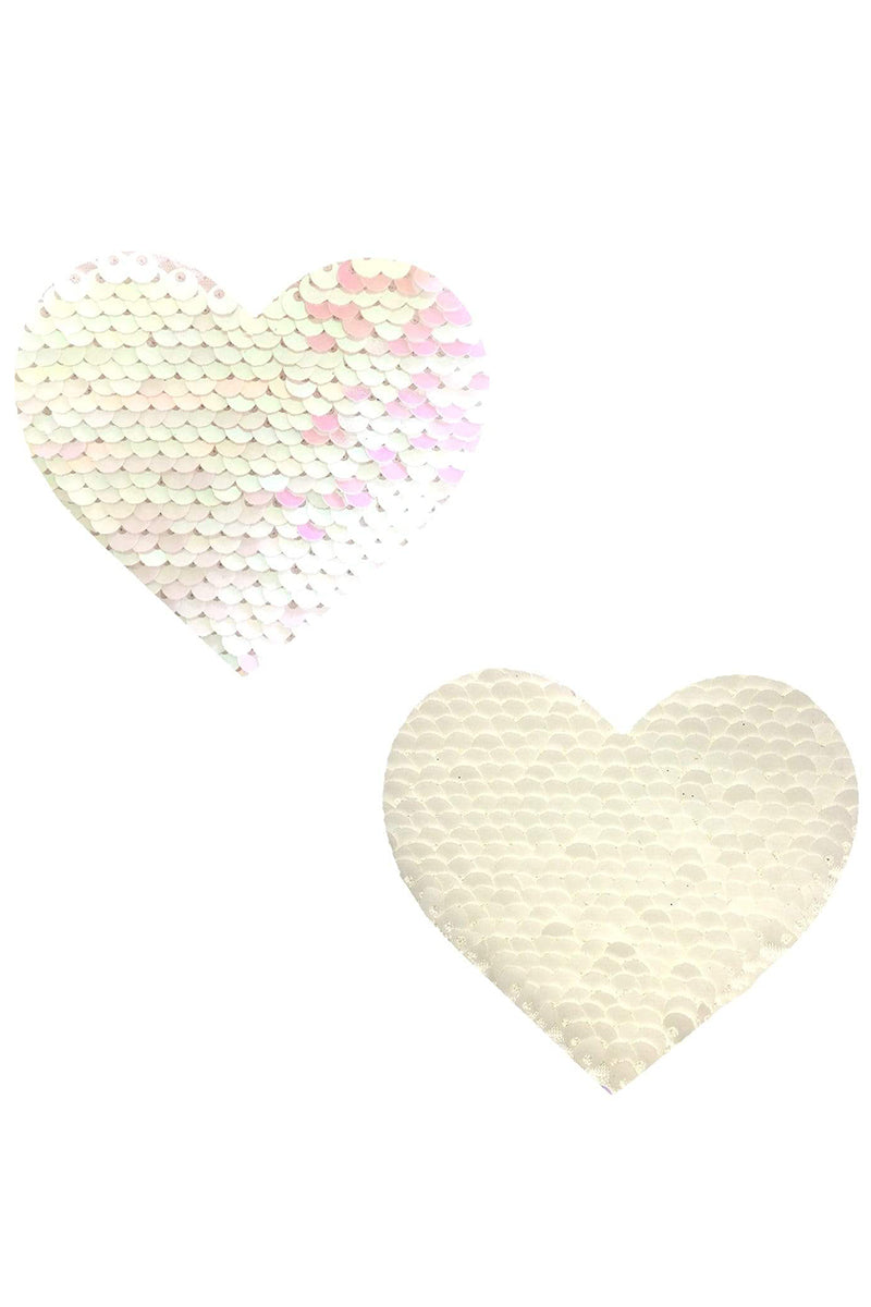 Princess Bride White and Pink Sequin Heart Pasties, Flip Sequin Pasties, Heart Sequin Nipple Pasties - AlicePrin.com