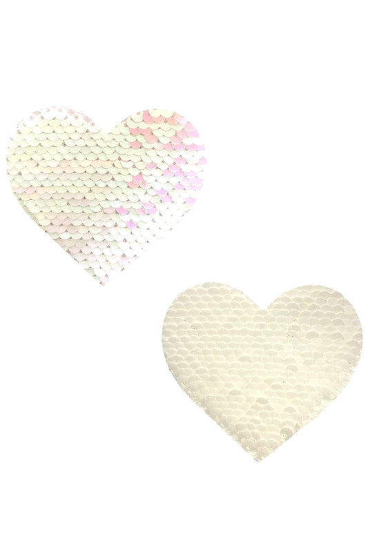 Princess Bride White and Pink Sequin Heart Pasties, Flip Sequin Pasties, Heart Sequin Nipple Pasties - AlicePrin.com