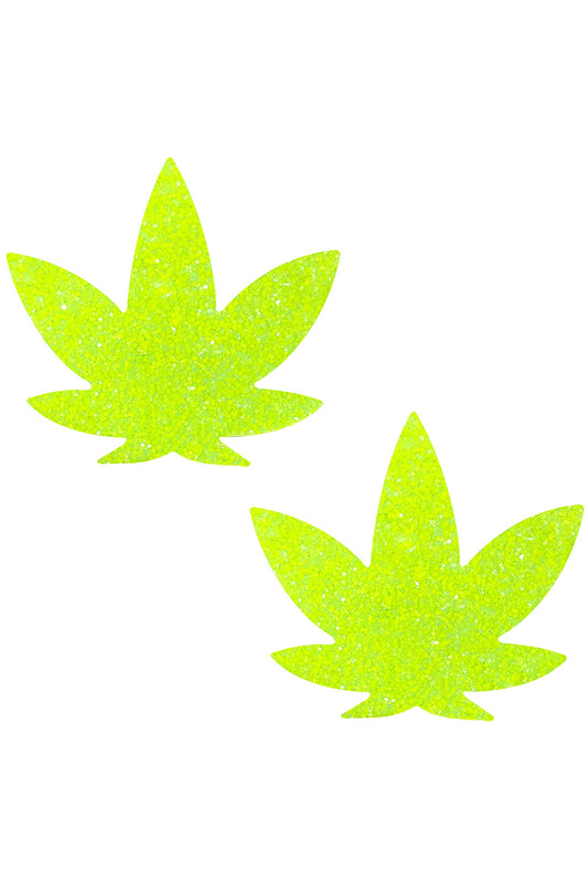 Super Sparkle Glitter Weed Leaf Pasties, Neon Green Pot Leaf Pasties, Marijuana Nipple Pasties - AlicePrin.com