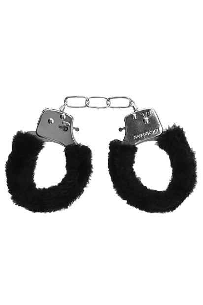Furry Black Beginner Handcuffs, Black Fur Handcuffs - AlicePrin.com