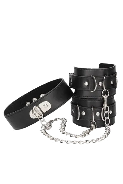 Bonded Leather Collar and Cuffs Set, Leather Leash and Handcuffs Set - AlicePrin.com