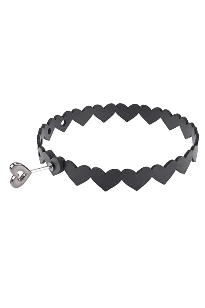 Locked Heart Day Collar, Black Lock Choker - AlicePrin.com