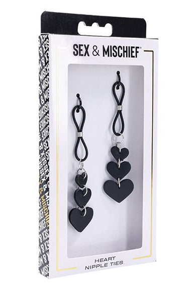 Dangling Heart Nipple Ties, Black Heart Nipple Clamps - AlicePrin.com